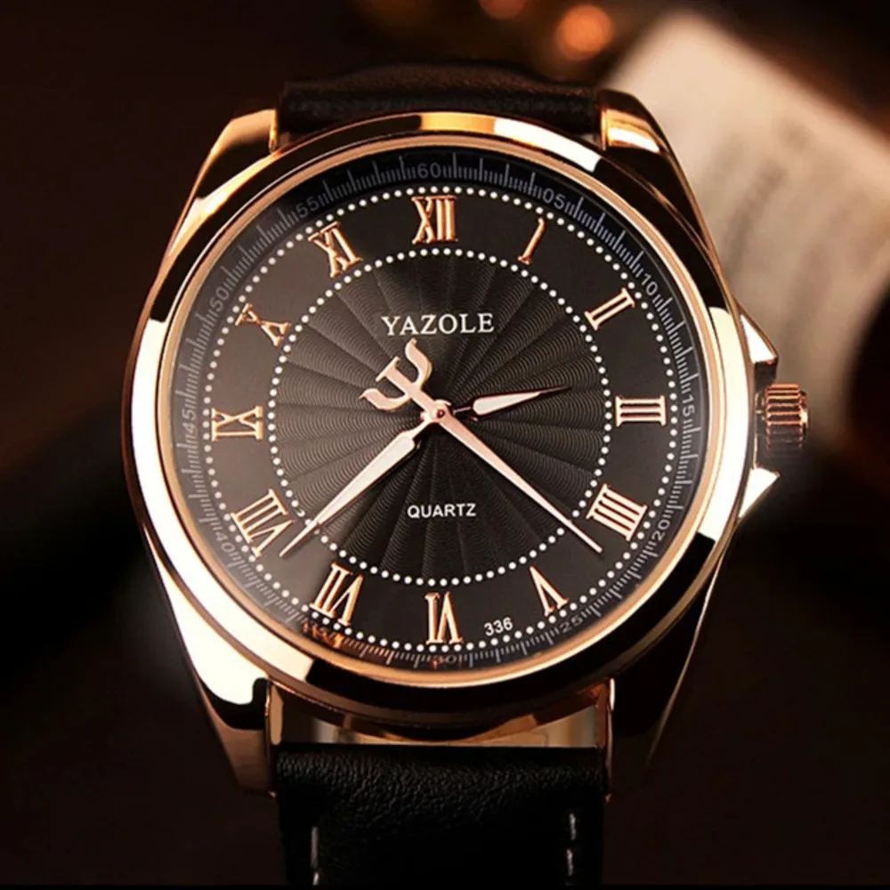 YAZOLE Fashion Sports Men\'s Watches Personalized Night Light Pointer Leather Strap Business Quartz Watch for Men