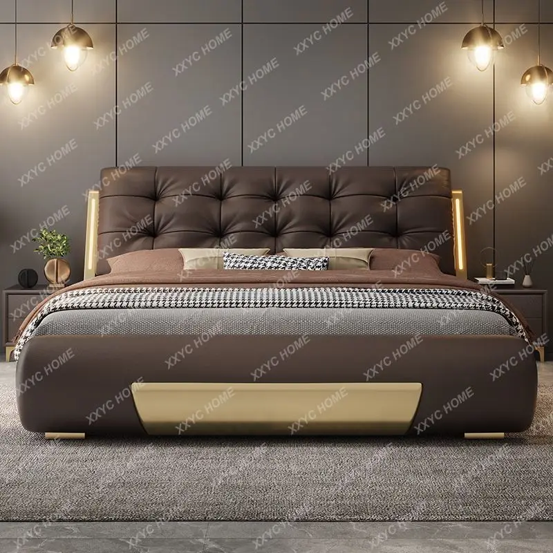 XXHigh-end light luxury leather new luxury double bed master bedroom wedding bed