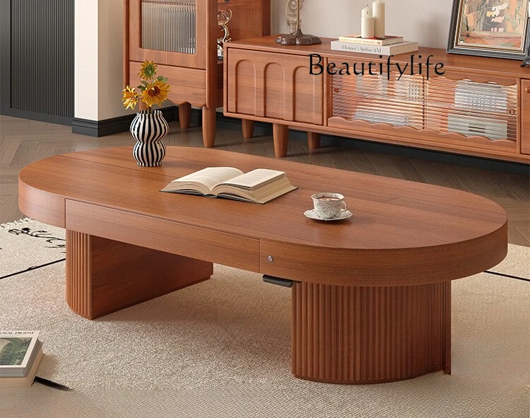 

Medieval style living room simple liftable electric coffee table small apartment retro multi-functional solid wood new model