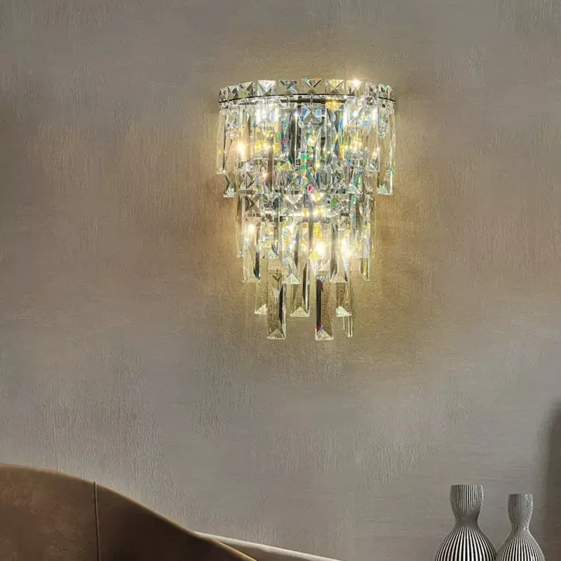 New light luxury crystal  living room indoor  model  villa KTV hotel LED wall lamp déco maison