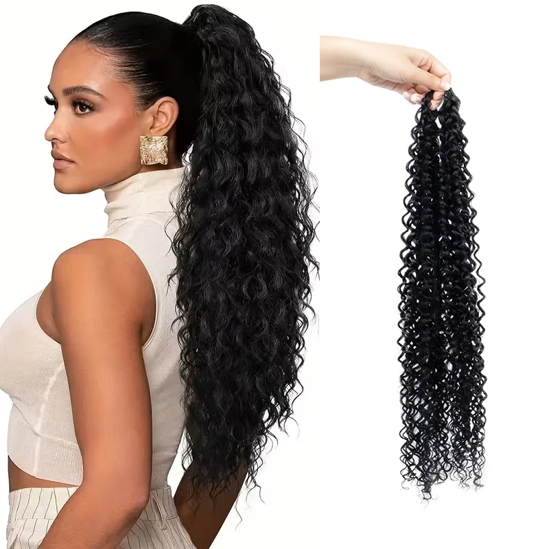 

28-Inch Fluffy Curly Wave Clip-In Synthetic Ponytail Durable Versatile Daily Hairpiece for All Ethnicities Easy To Wear