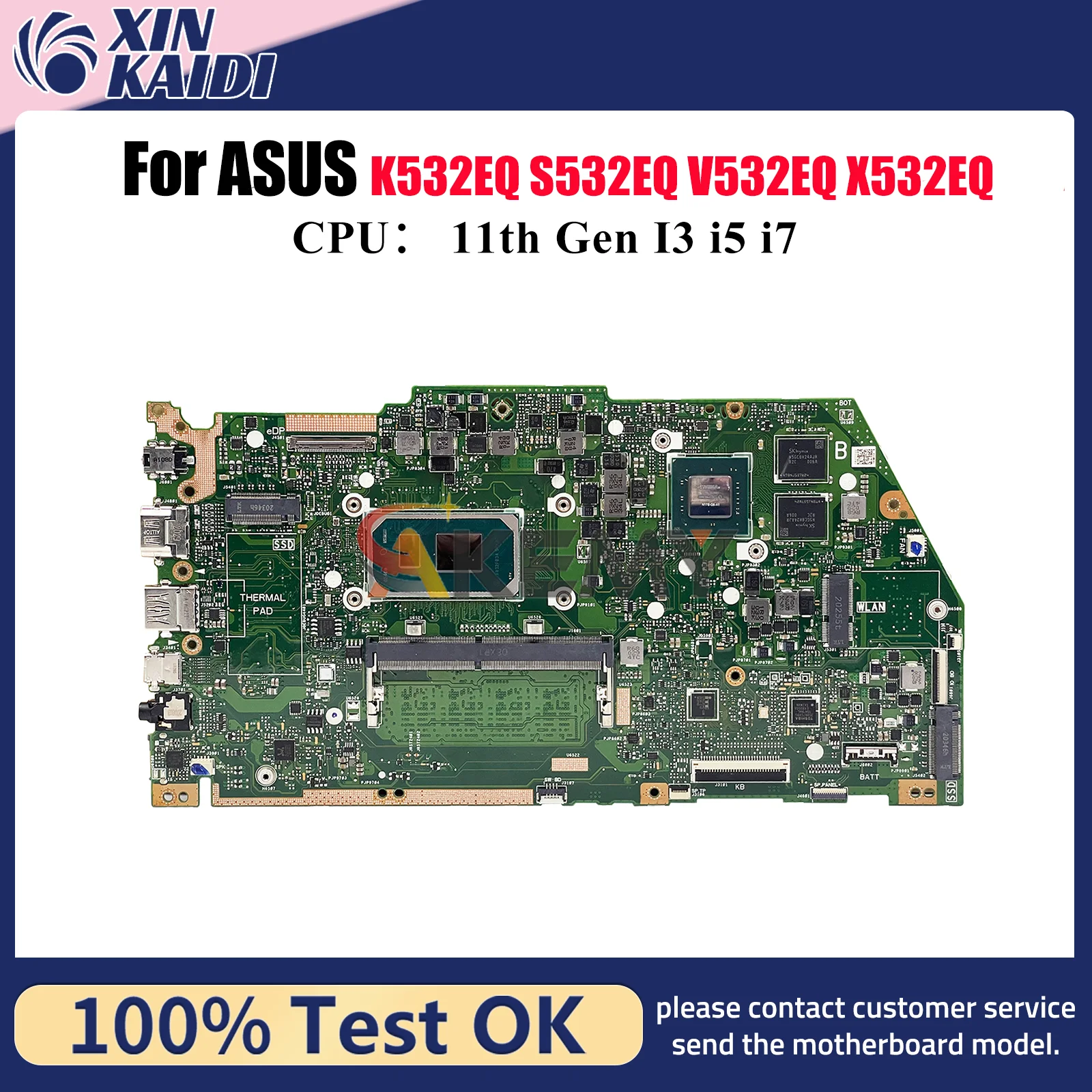 

X532EQ Материнская плата для ноутбука ASUS VivoBook V532EQ X532EQ X532E K532EQ S532EQ Материнская плата с 11-го поколения I3 i5 i7 100% тесты OK stk