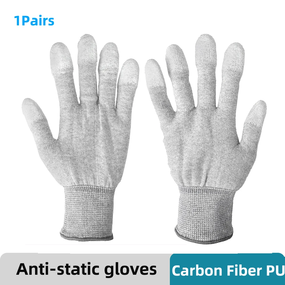 1 Pair 2022 Anti Static ESD Safety Work Gloves Non-slip Nylon-Carbon Working Glove Hand Protective Electronic PU Painted Finger