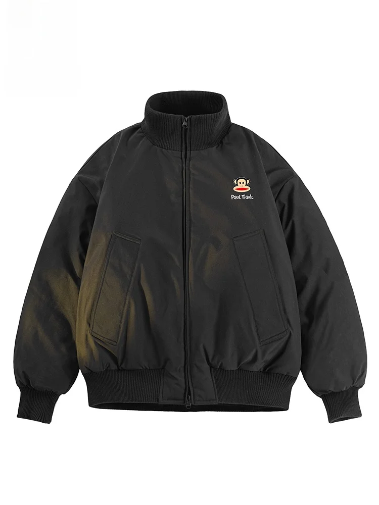 

Мужская куртка Paul Frank свободного кроя из утолщенного хлопка, повседневная верхняя одежда, зимнее теплое пальто с воротником-стойкой и принтом обезьяны, с длинными рукавами