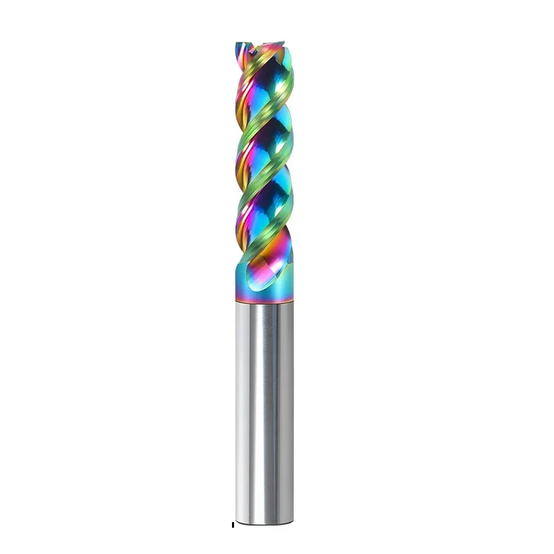 HRC65 U-shaped groove colorful high-gloss aluminum Cutter Special CNC U-groove Integral Tungsten Steel 3 Flute Carbide End Mill