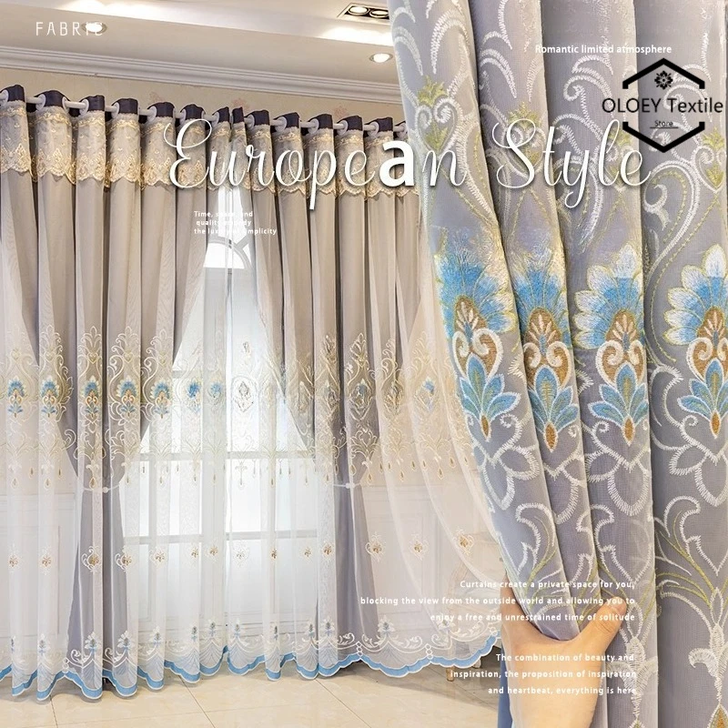 

French Style European Curtains for Bedroom Living Room Double Layer Fully Blackout Thermal Insulation Sunproof Luxury Net New