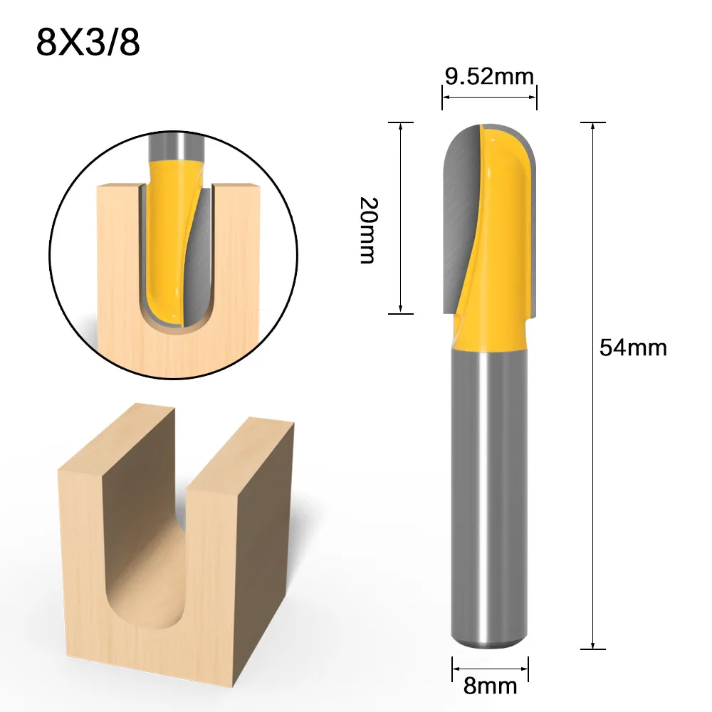 1PC 8MM Schaft Fräser Holz Carving Router Bit Hartmetall-schaftfräser Werkzeug Lange Klinge Runde Nase Bit core Box Router Bit