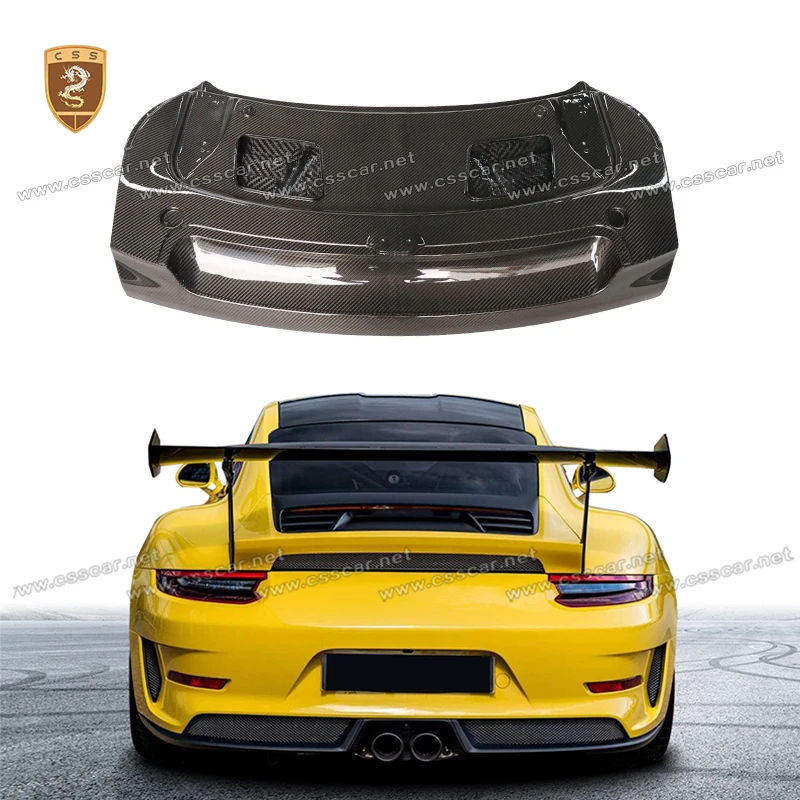 For Porsche 991.2-GT3RS OEM Style Dry Carbon Fiber Rear Truck Spolier Wing Base Cover Panel Air Intake Hood Exterior Body Kit