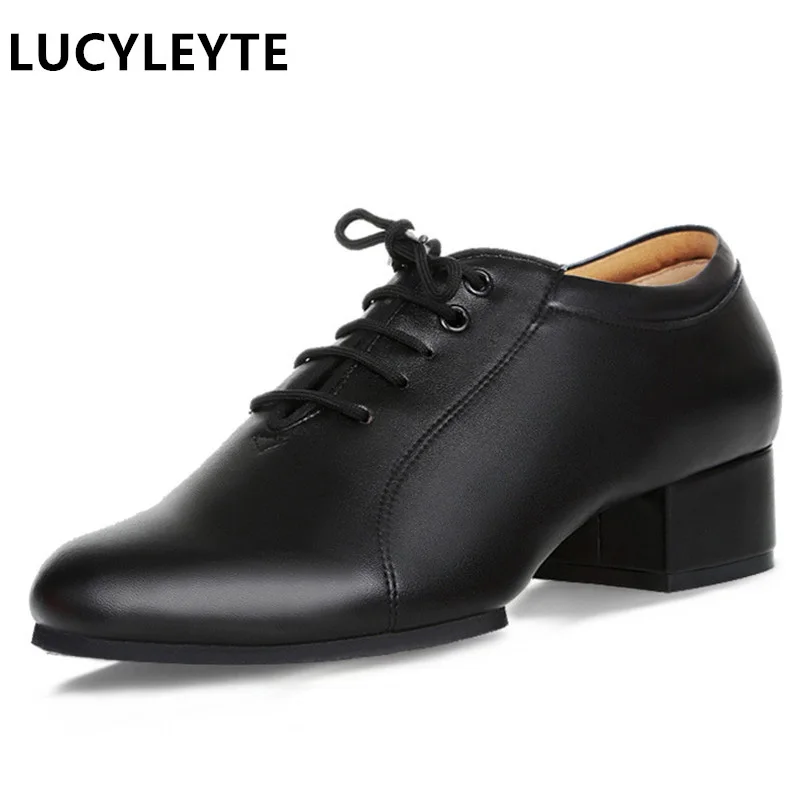 

Genuine Leather Dance Shoes for Men Professional Latin Man Sneakers Zapatillas Size 36-45 Black Heels