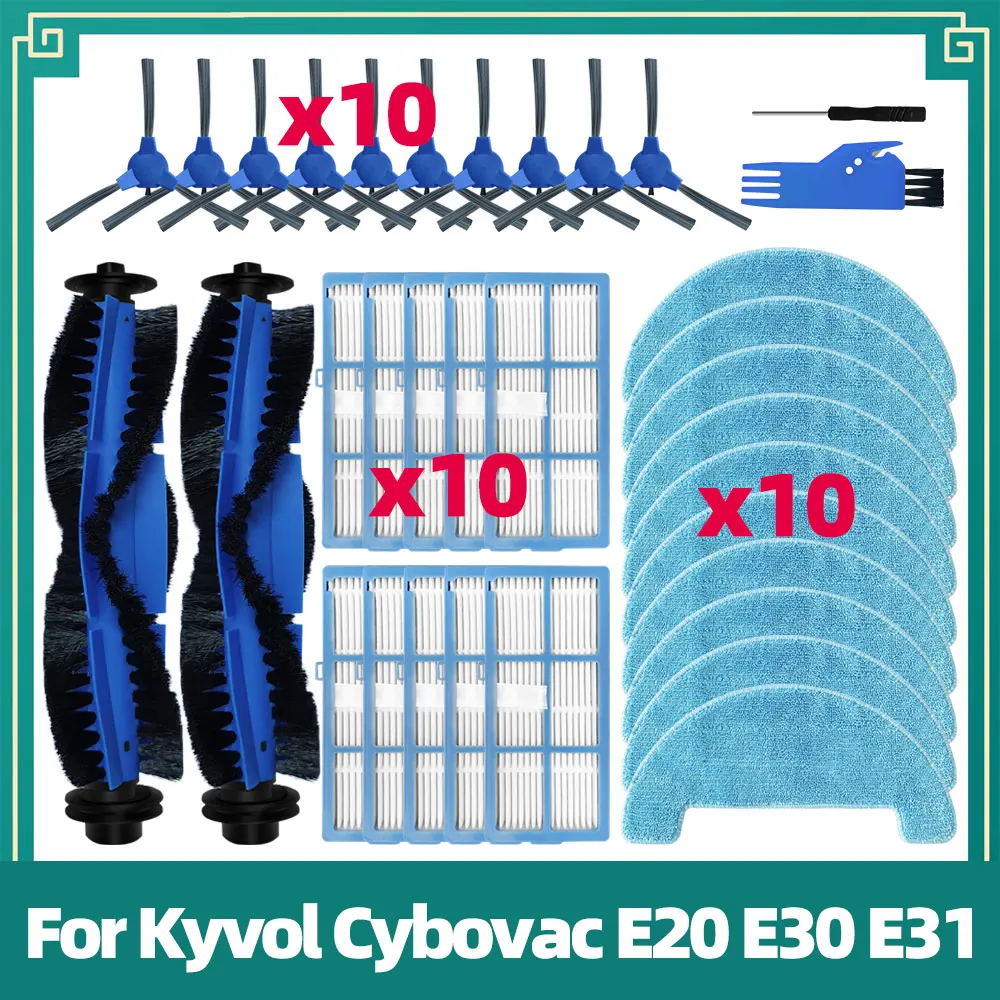 Compatible con Kyvol Cybovac E20 E30 E31 Robot Aspiradora Kits de accesorios Cepillo lateral Cubierta Filtro HEPA Paño de mopa