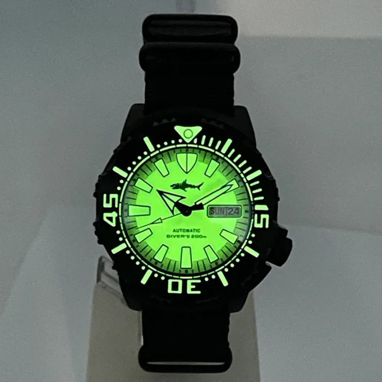 HEIMDALLR Men Automatic Watch 45.3mm Mechanical Diver 20ATM Waterproof C3 Luminous Sapphire NH36 Monster Dial Black