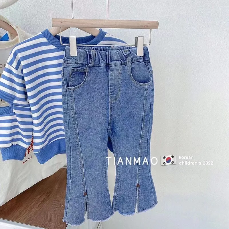 Girls Jean Pants Long Trousers Cotton 2024 Solid Spring Autumn Teenagers Baby's Kids Pants Outdoor High Quality Children's Cloth