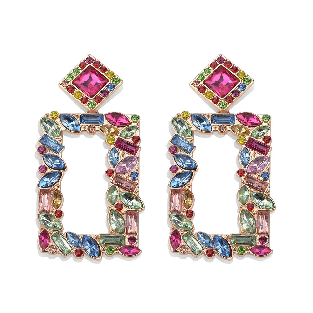 New style fashion earrings exaggerated geometric colored diamonds cross-border e-commerce supply jewelry manufacturers wholesale