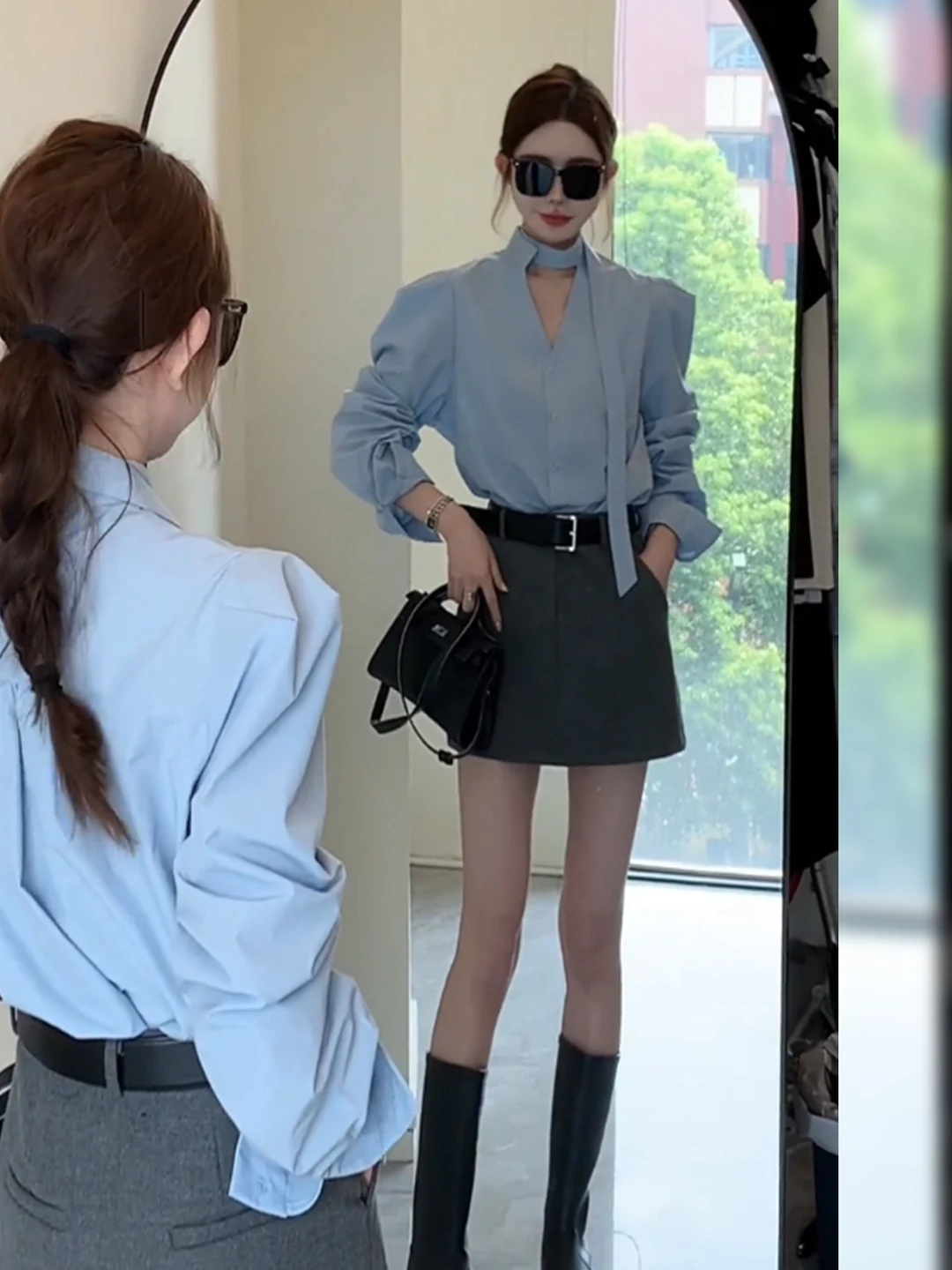 

Chic Korean Style Long Sleeve Shirt Women's Casual Commute Elegant Sister Top Autumn New Arrival Fashion Set Short Pants