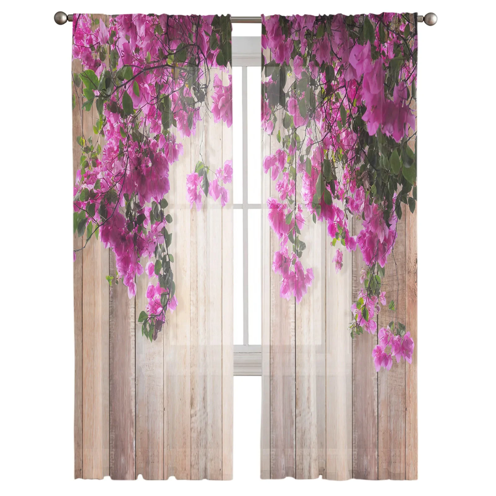 Red Flowers Planks Leaves Plant Tulle Sheer Curtains for Living Room Decoration Window Curtain for Bedroom Voile Organza Drapes