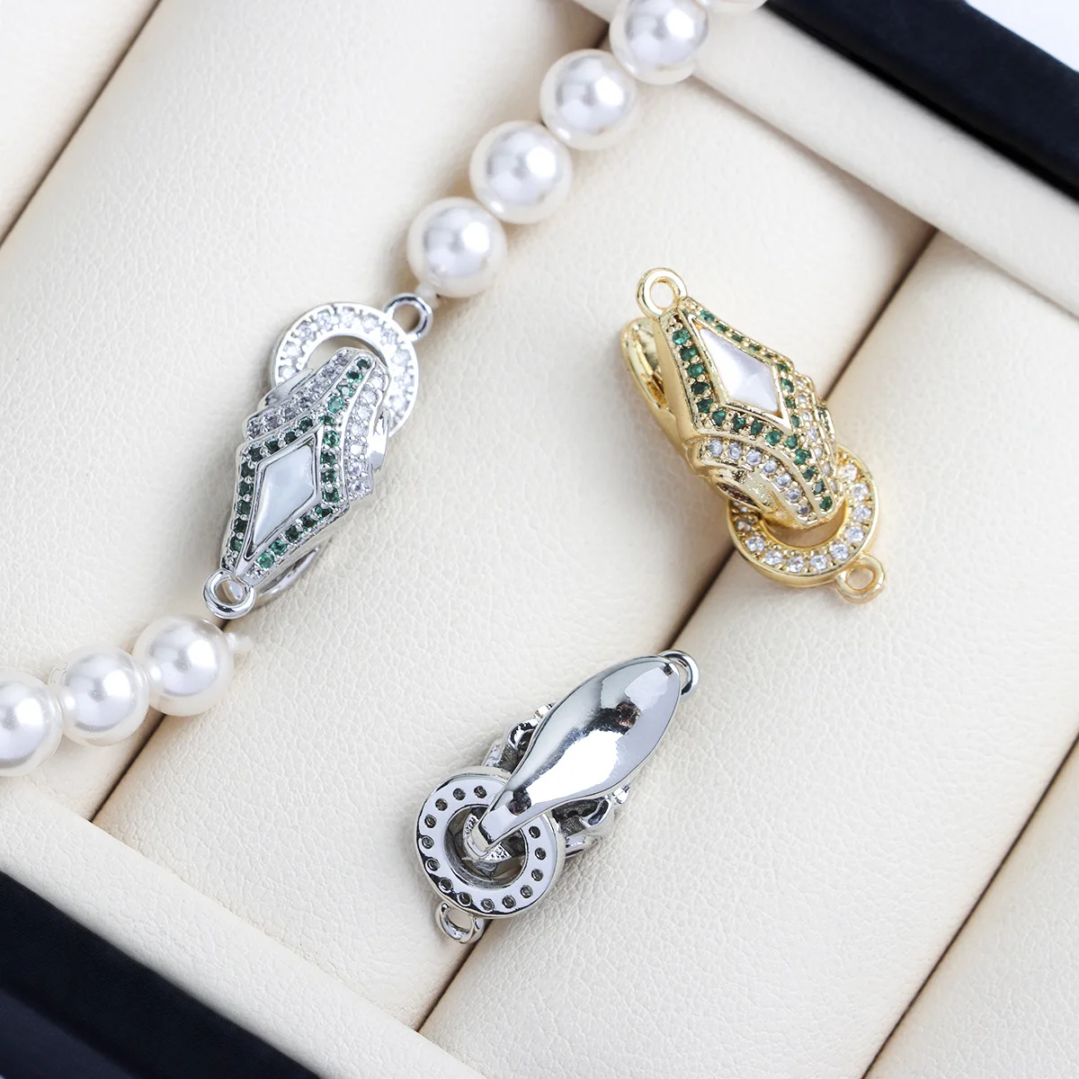 Copper-plated Gold-plated Zircon Snake Head Spring Push Buckle Pearl Necklace Bracelet Connecting Buckle DIY Jewelry Accessories