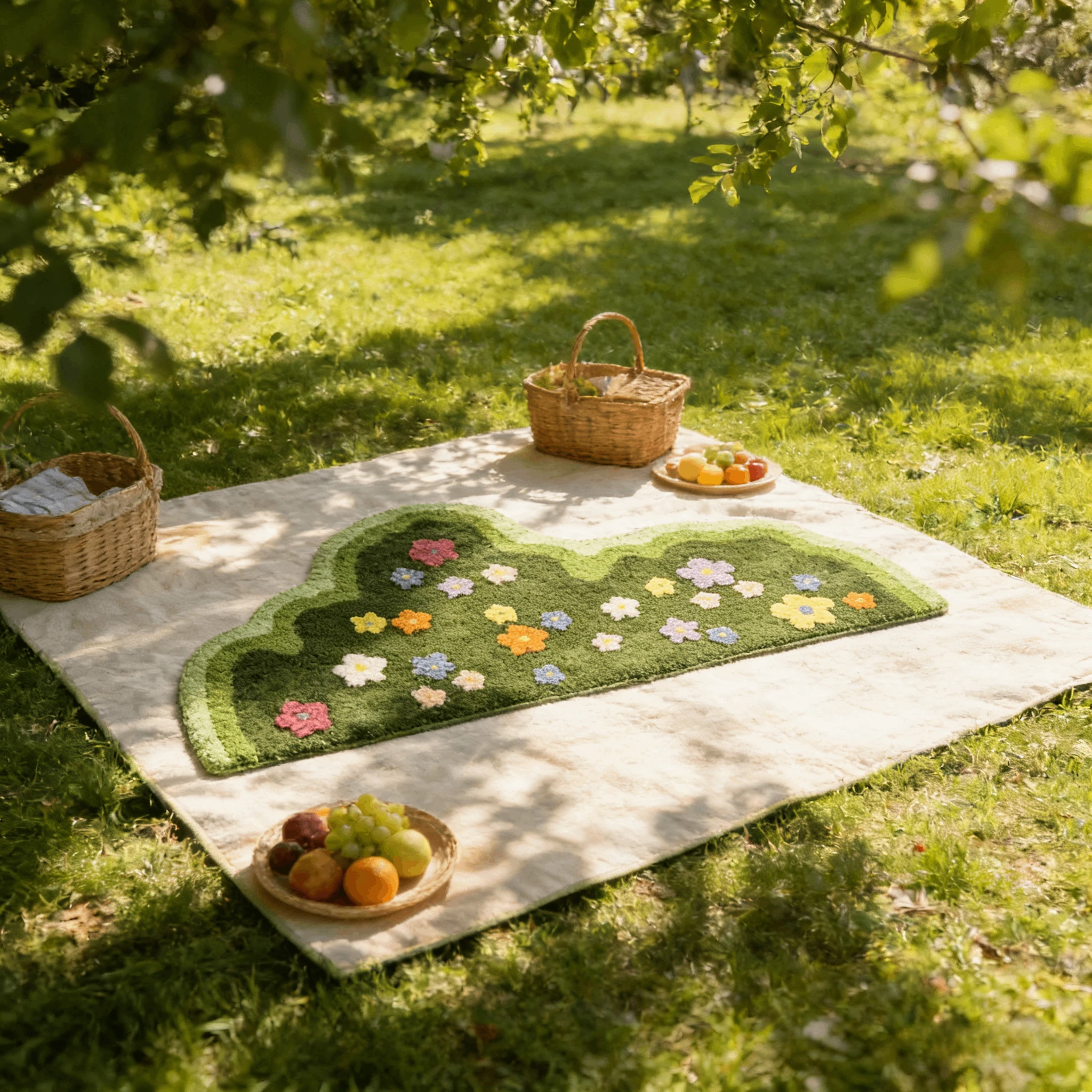 Premium Soft Pile Floral Tufted Rug - Non-Slip Garden Green Carpet, Cozy Indoor Floor Mat for Sofa/Bedroom