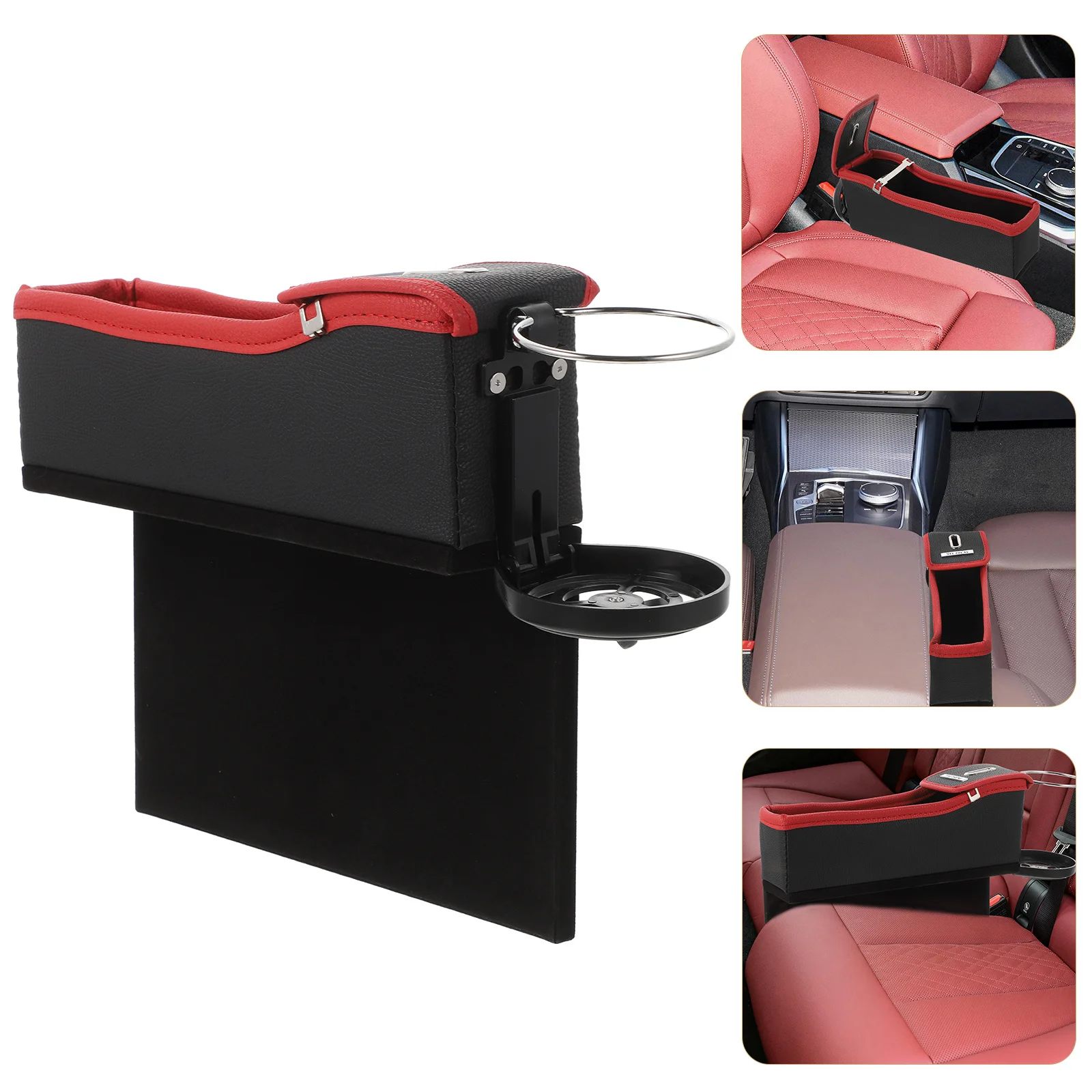 

Car Seat Side Storage Console Organizer Foldable Cup Holder Slot Gap Box Red Durable Car Interior Tidy Solution