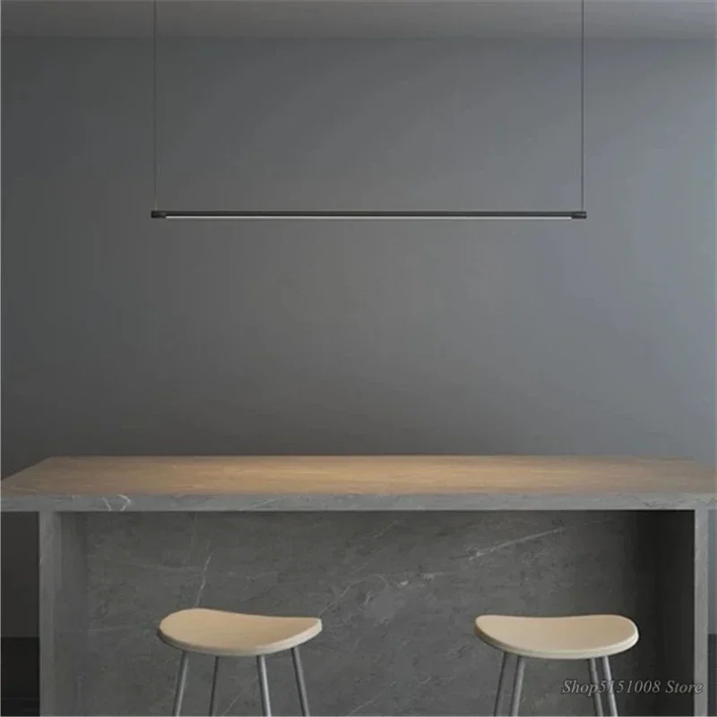 Imagem -02 - Nordic Dimmable Linear Led Pendant Lamp Lustre Preto Elegante Mesa de Cozinha Iluminação de Sala de Jantar