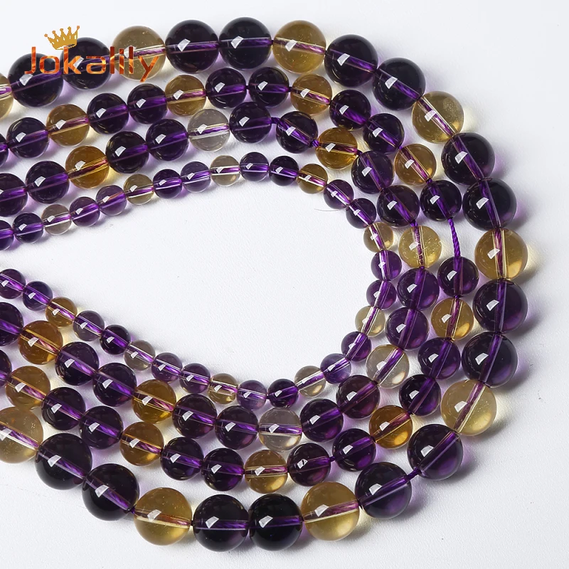 Natural Amethyst Citrine Pure A+ Quality Crystal Quartz Round Beads 6/8/10mm For Jewelry Making DIY Bracelets Necklace 15'' Inch