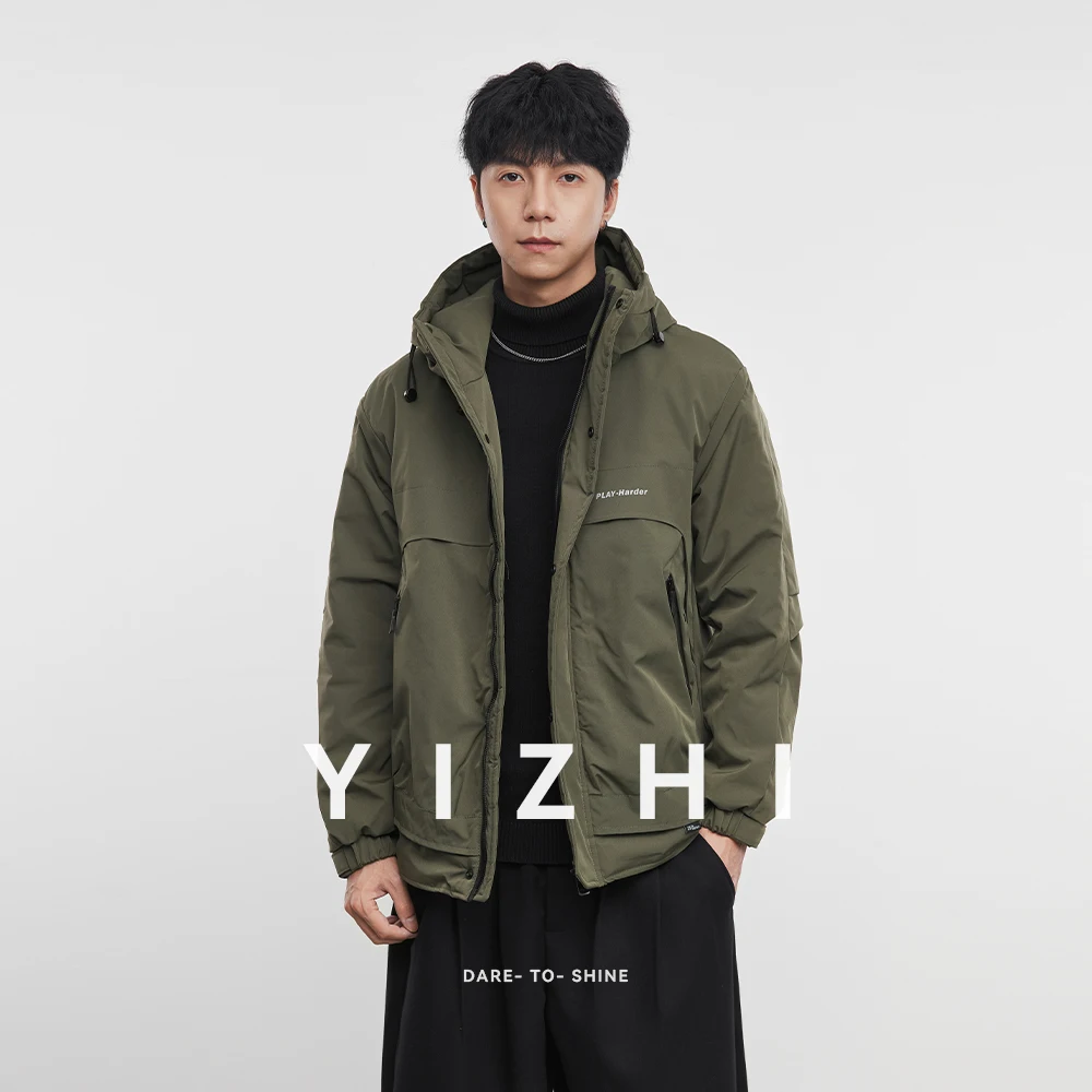 

Fashion Men's Casual Hooded Down Jacke 2025 Winter New Loose Fit Warm Coat Multiple Pockets Windproof Waterproof Outerwear Top