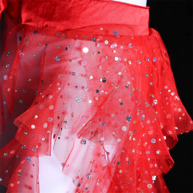 Bufanda brillante para danza del vientre, falda triangular de corte ondeante de zorro de malla con cinturón de borla, ropa de práctica para baile, traje de cadena para la cintura