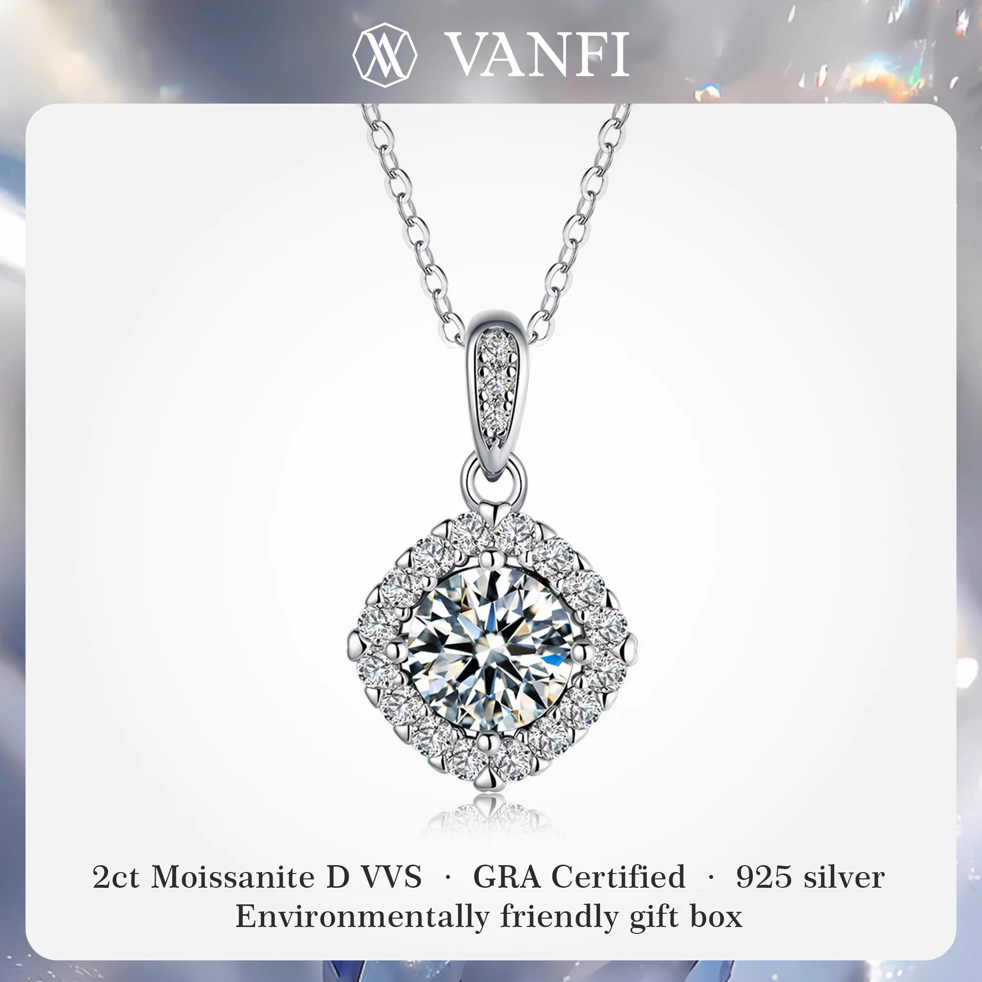 

Kfvanfi 2CT Moissanite Lab Diamond Women's Necklace 925 Sterling Silver White Gold Plated Long-Lasting Color Luxury Pendant Gift