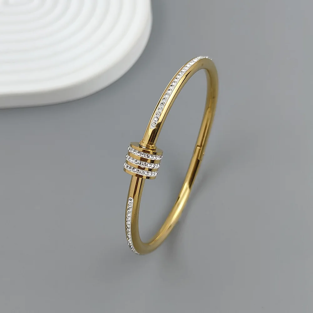 

Classic slim waist zircon stainless steel gold-plated women's bracelet, high-quality waterproof metal bracelet, party jewelry