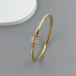 Classic slim waist zircon stainless steel gold-plated women's bracelet, high-quality waterproof metal bracelet, party jewelry