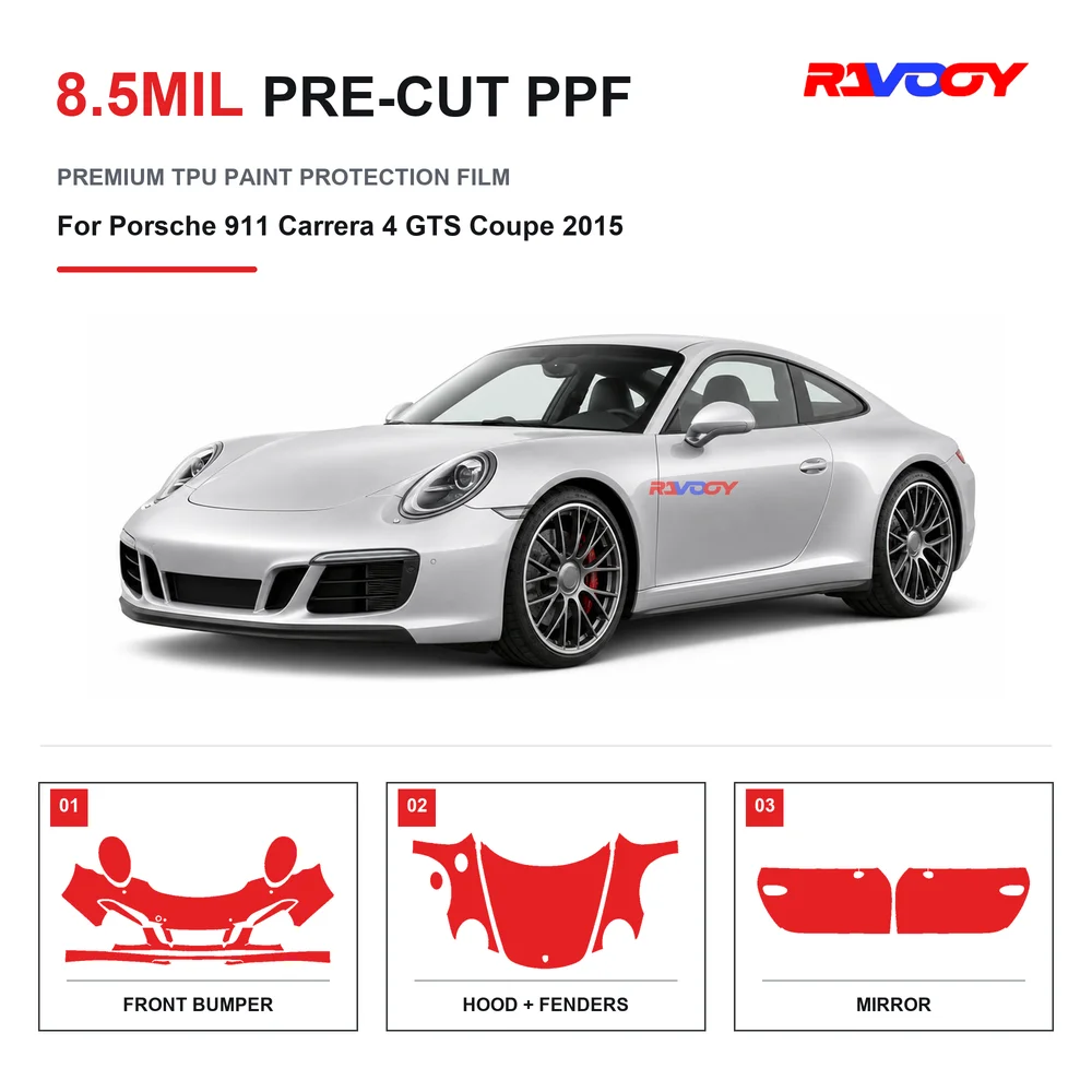 Precut PPF For Porsche 911 Carrera 4 GTS Coupe 2015 8.5mil TPU Clear Paint Protection Film Self Healing Hydrophobic UV