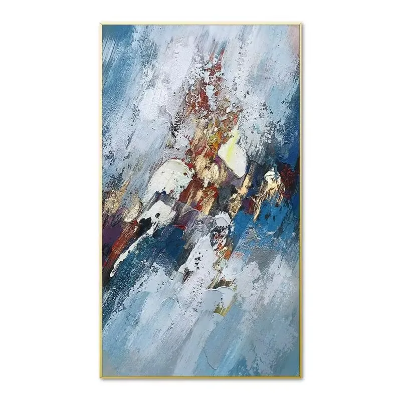 

Hand Drawn Oil Painting for Bedroom Decoration, Light Luxury Living Room and Corridor Painting, Blue and Gray, High Quality