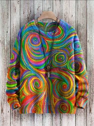 Winter Unisex Casual Knit Pullover Sweater Rainbow Colors Swirl & Nebulous Art 3D Printed Crewneck Knitted Sweaters KMY27