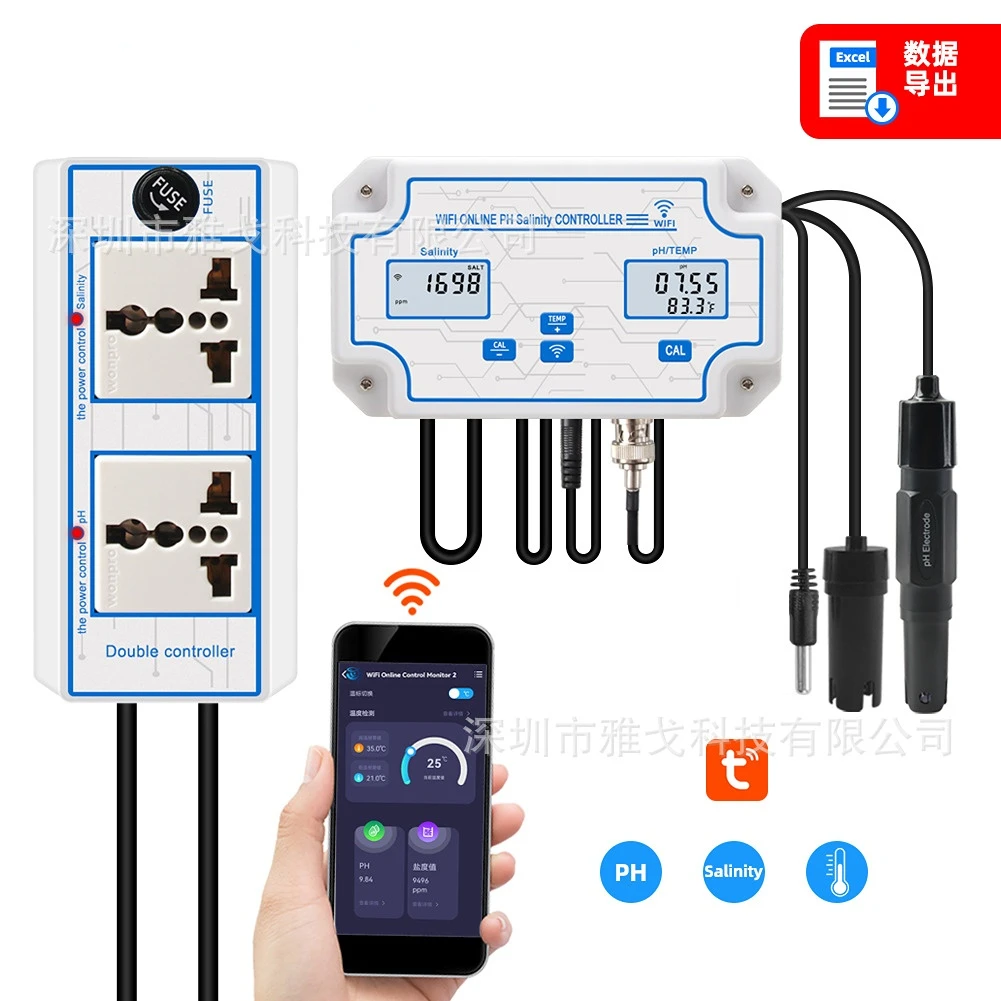 

W2825WiFi connected to three-in-one PH pH meter, temperature and salinity meter, mariculture fish tank monitor