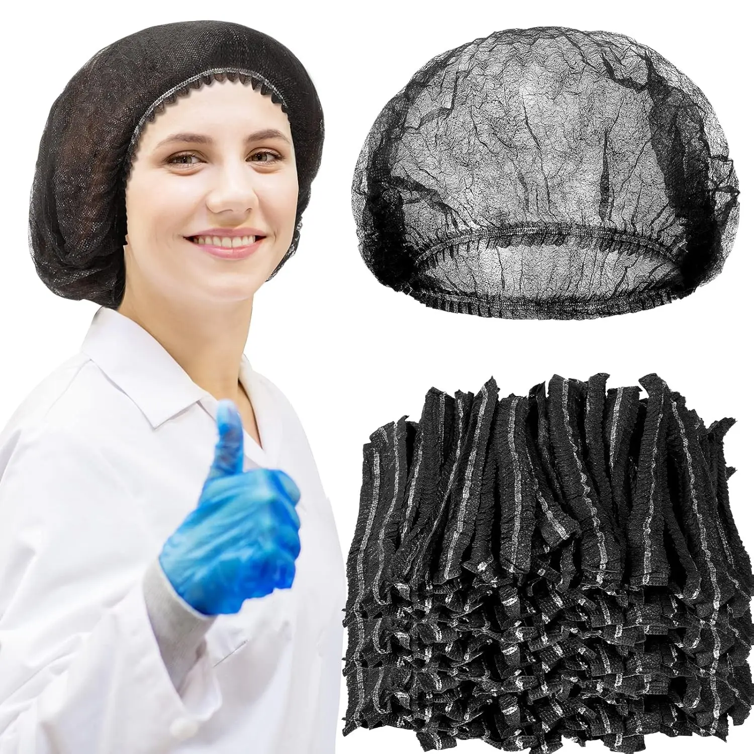 

500 Pcs Disposable Bouffant Caps Elastic Hairnets for Food Service Nurses Labs Black 21 Inch