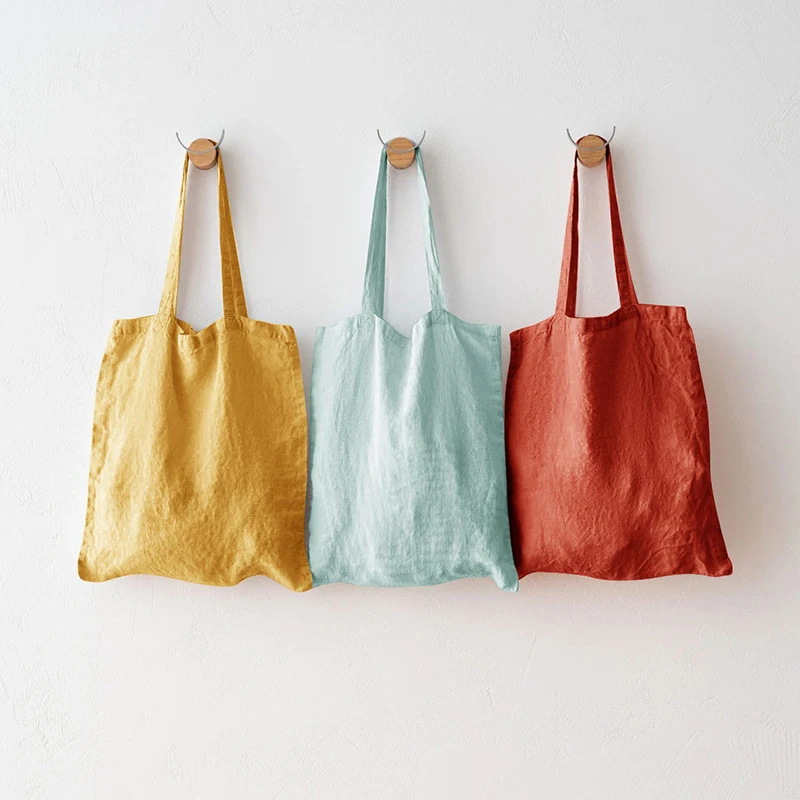 Casual Linen Cotton Women Canvas Bag Harajuku Fashion Solid Color One Shoulder Shopping Handbag Girls Tote Travel Bag