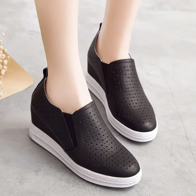 

Весенне-летняя женская обувь Le Fu, новая корейская версия, белая обувь с носком, женская обувь из воловьей кожи, повседневная одиночная обувь на толстой подошве