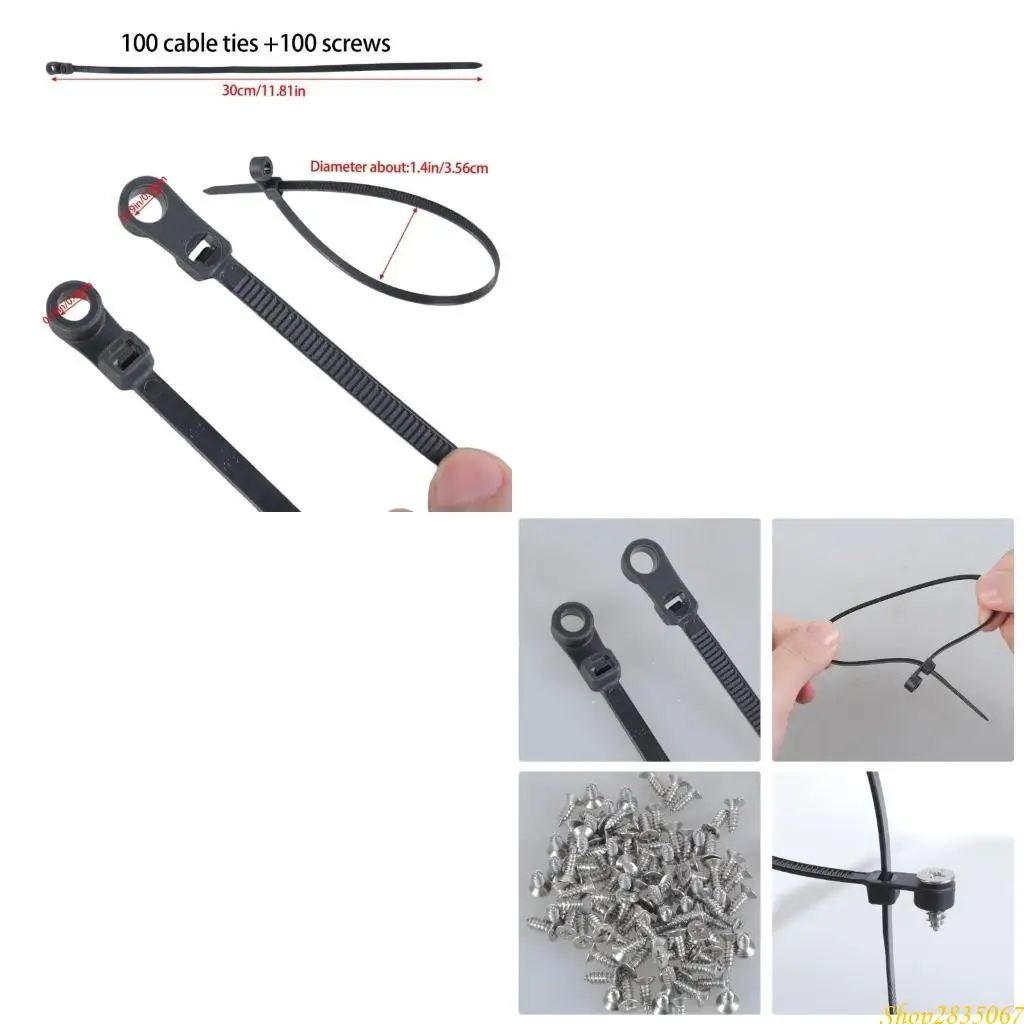12 inches  Black Cable Ties 100pcs  Ties with Screw Holes Outdoor Wire Managements for Automotive Outdoor Wiring Needs 831F