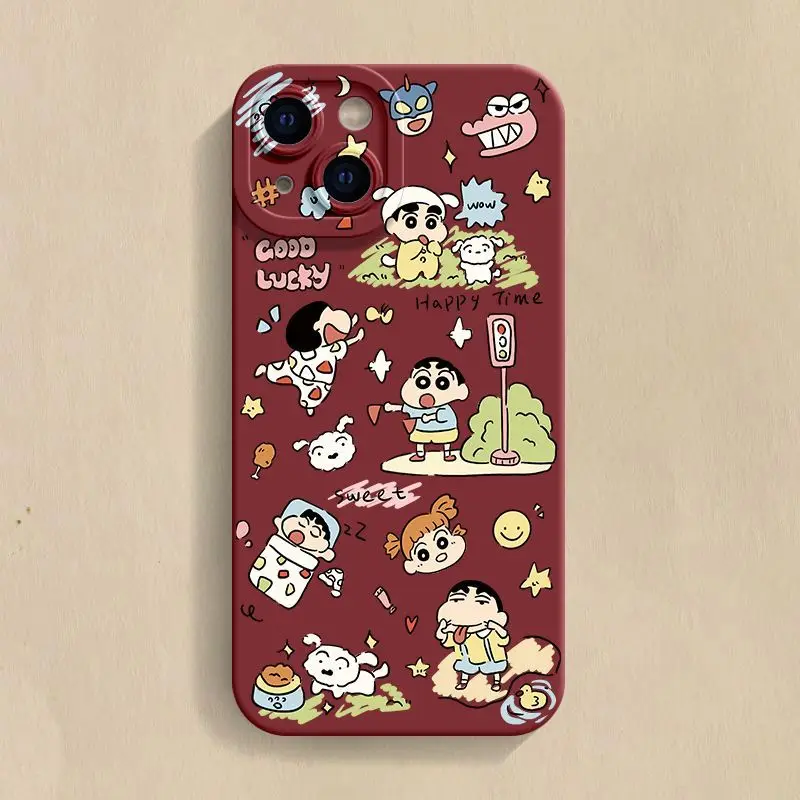 تلوين شين تشان سيليكون جراب هاتف آيفون 15 14 13 11 12 برو ماكس 16 زائد الكرتون للصدمات عدسة كاملة غطاء للحماية #3