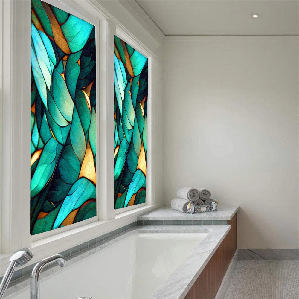 Colorful Church Privacy Window Film Static Sticker Glass Adhesive Free Anti UV Heat Resistant Home Door Sticker Bathroom Doors