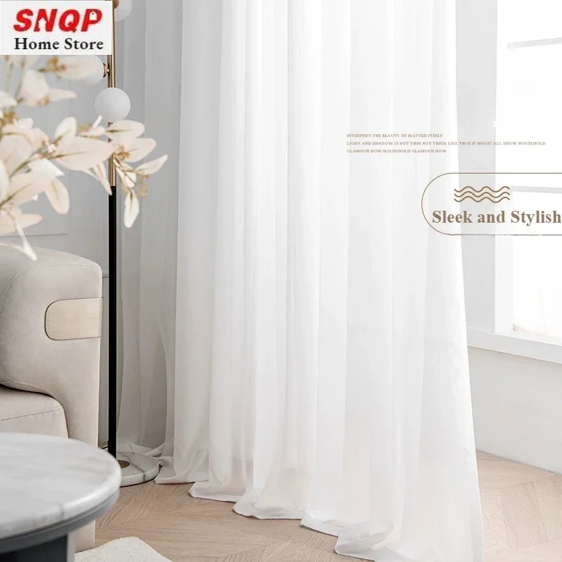 

Custom Size Fashion Chiffon Yarn White Tulle Sheer Curtains for Living Room Bedroom Dining Window Luxury Decor Blackout Door