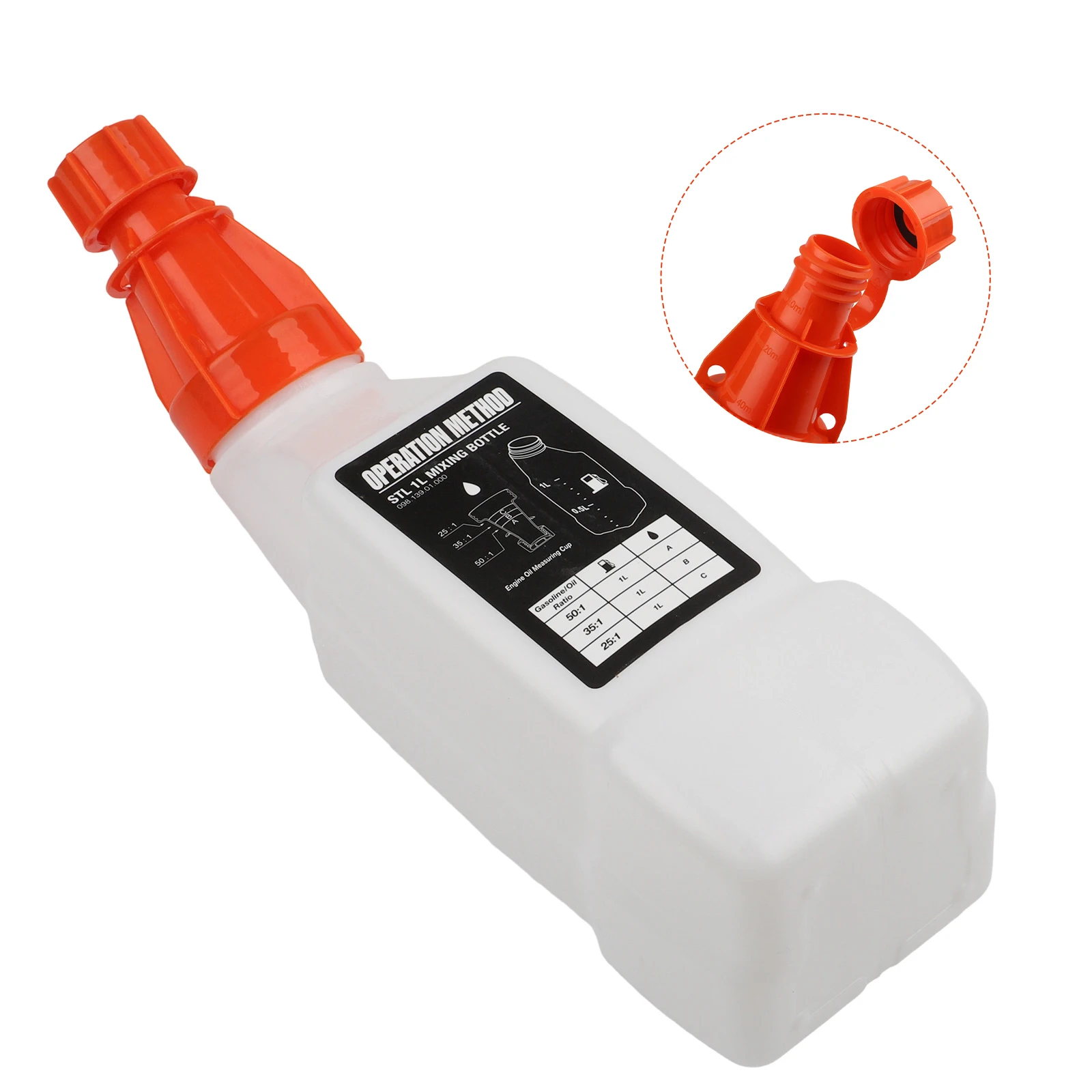 Botella mezcladora de aceite de 1 litro de primera calidad para equipos de jardín de 2 tiempos, piezas de cortacésped, accesorios para herramientas de jardín, 1 ud.