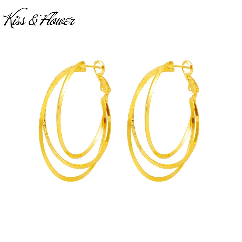 

KISS&FLOWER Gold Shiny Round Hoop Earrings For Women Wedding Party Birthday Christmas Bride Mother Girlfriend Ladies Gifts ER448