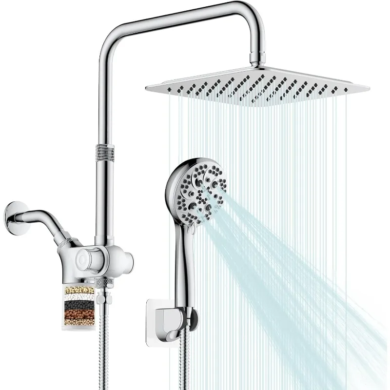 10 inch Filtered Shower Head,7 Settings High Pressure Dual Shower Heads with Handheld Spray Combo,3-Way Rain Shower Head