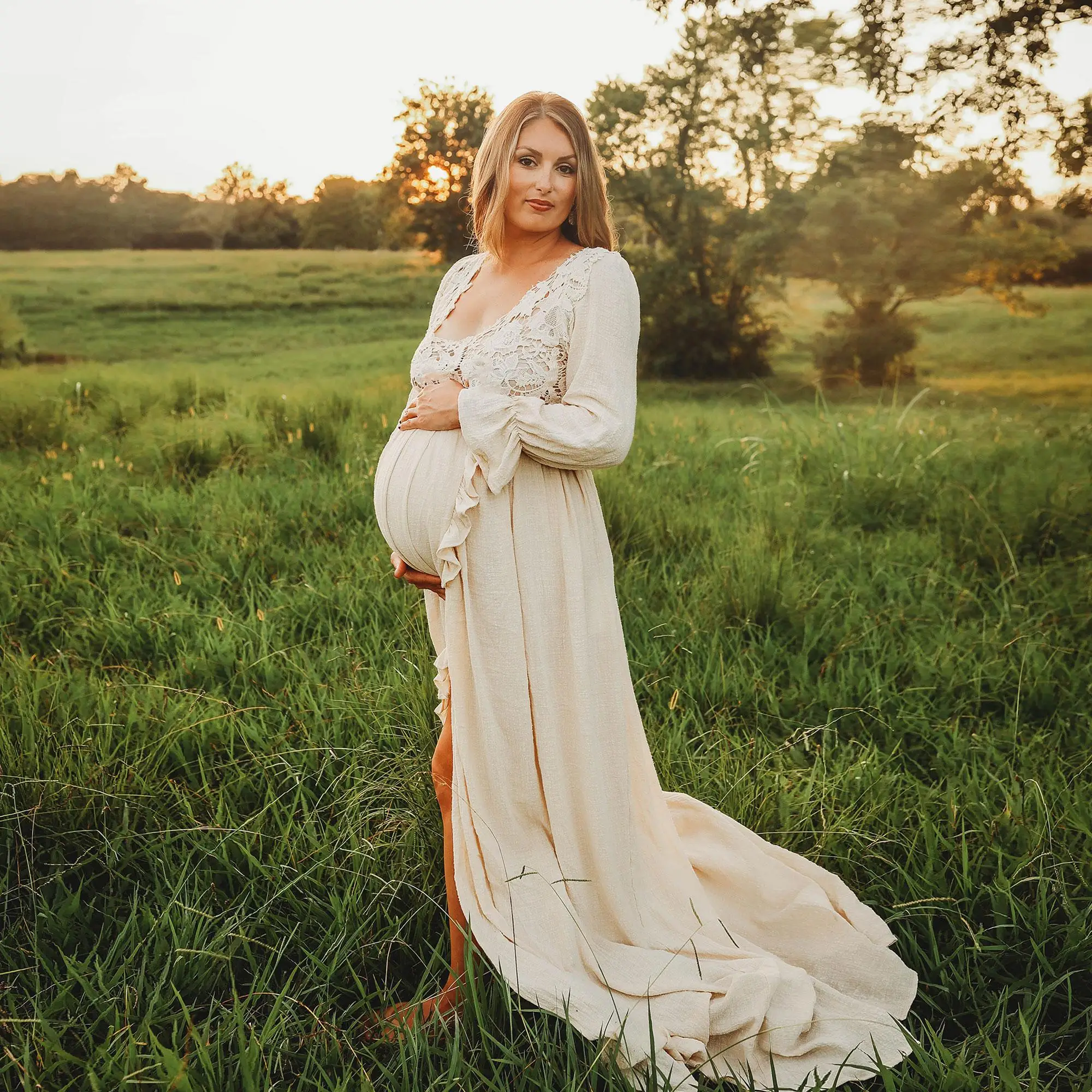 Don&Judy Pregnant Woman Dress Baby Shower Front Slit Sexy Gown Clothing For Pregnancy Lady Photography