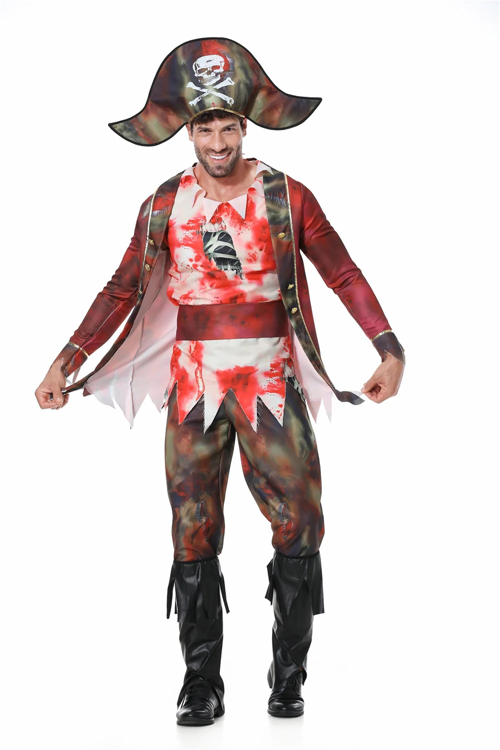 Halloween Pirate Cosplay Fantasia para Homem, Festa de Carnaval Medieval, Horror Sangue, Zumbis, Vampiros, Vestido Fantasia, Adulto