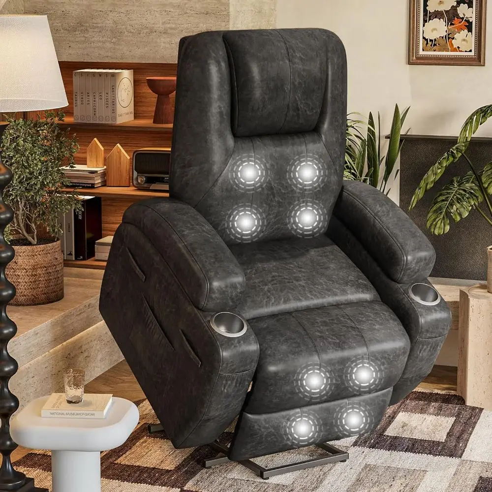 

Power Recliner Chair with Massage, Cup Holders, Side Pockets, and Remote Control for Living Room or Bedroom (Gray)