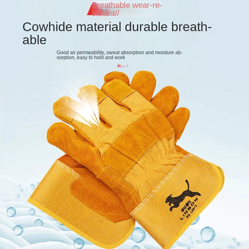 LINBON Men Work Gloves Soft Cowhide Driver Hunting Driving Farm Garden Welding Security Protection Safety Mechanic Glove