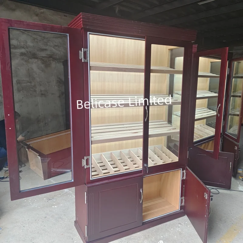 customized.Large Capacity Commercial Wall Cabinet Humidor with Cedar shelf Drawer Luxury Stand Up Wood Humidor Cigar Cabinet