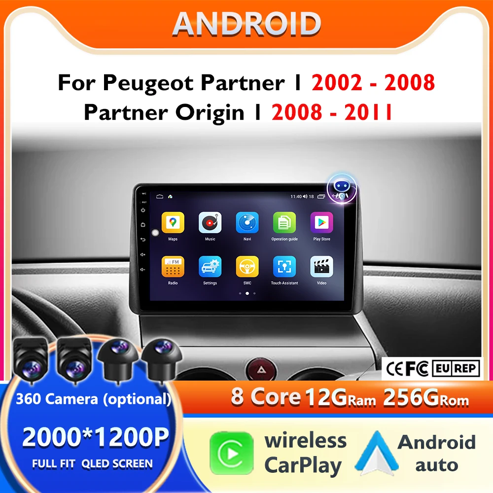 For Peugeot Partner 1 2002 - 2008 Partner Origin 1 2008 - 2011 Car Radio Multimedia Video Player Navigation GPS Android 16