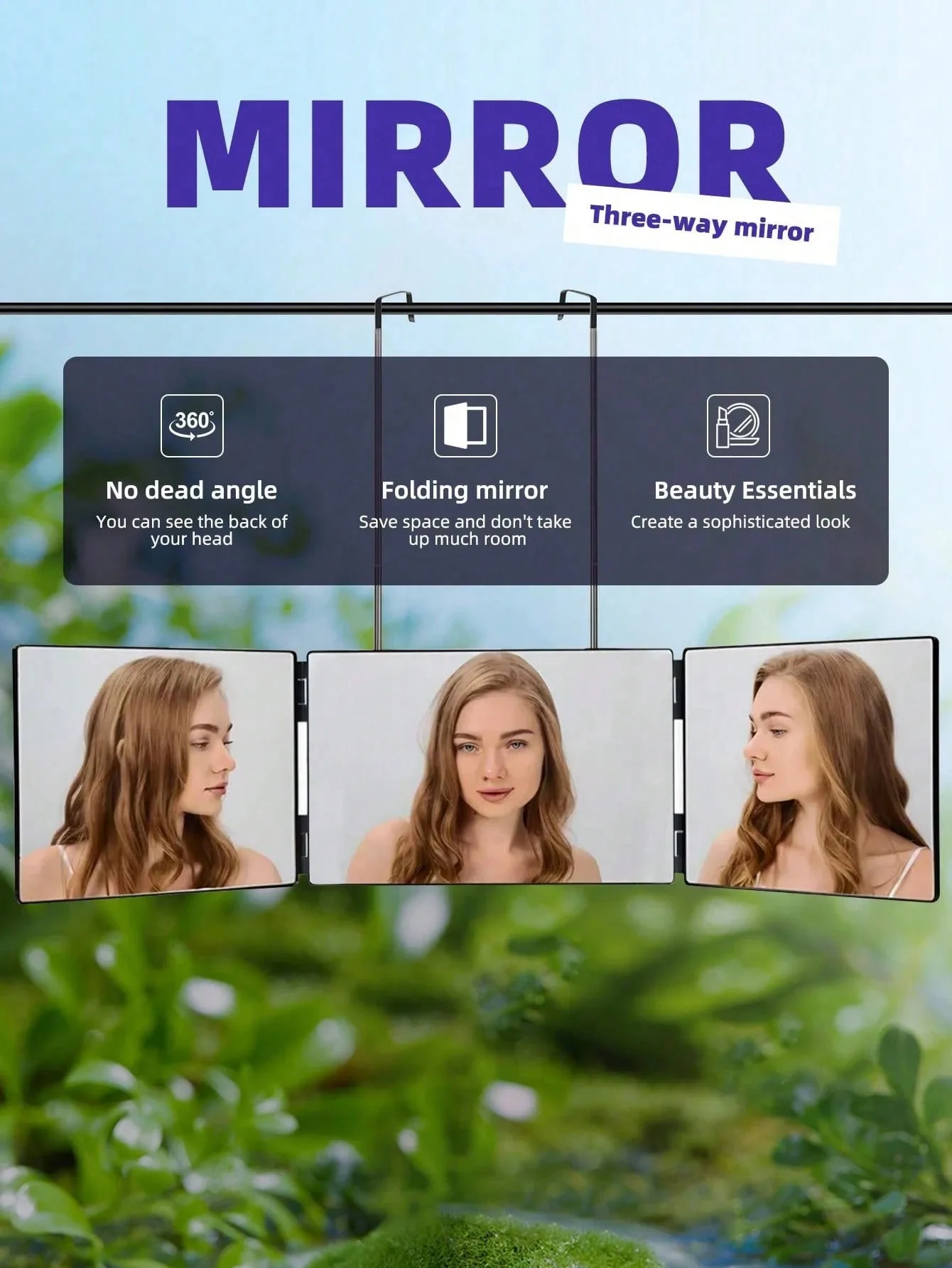 Three-sided mirror 360-degree three-fold hair styling mirror with lighting - a personal use beauty mirror suitable for hair styling image 4